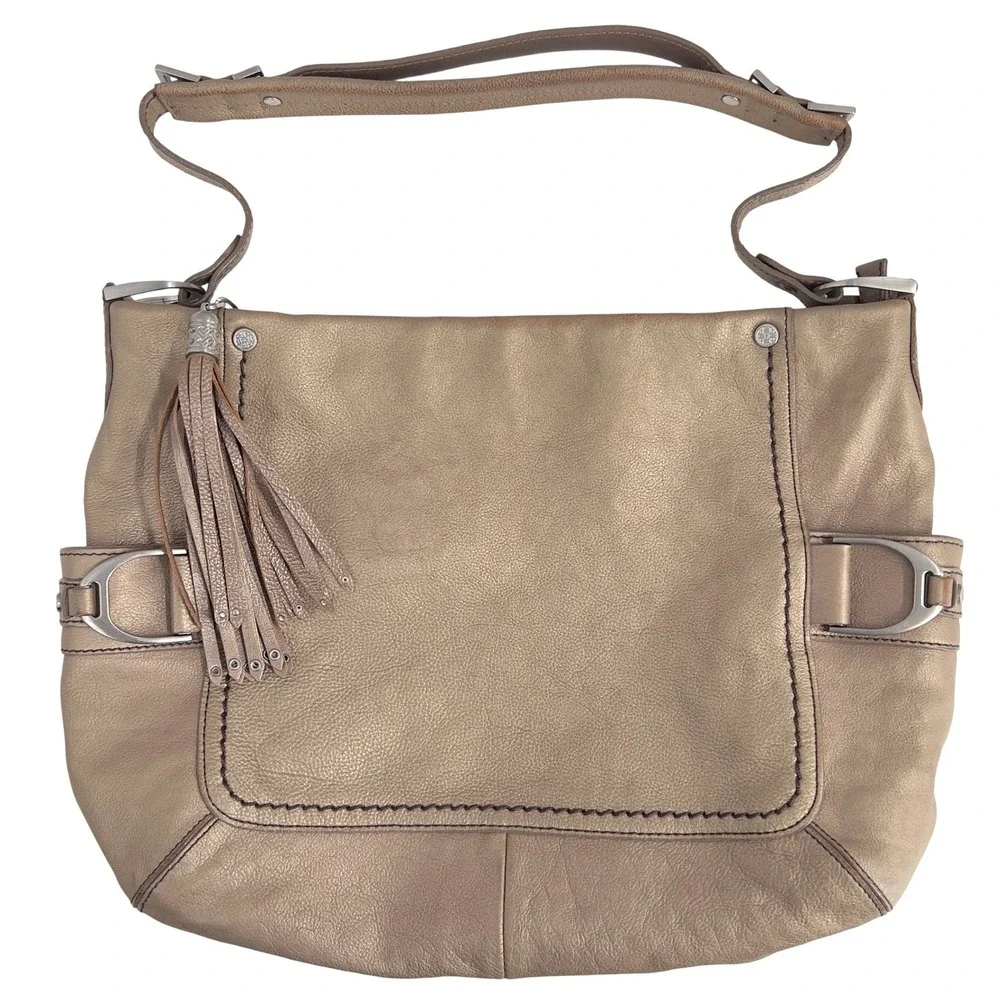 Cole Haan Womens Bronze Leather Hobo Shoulder Bag Large Boho Western Slouchy
